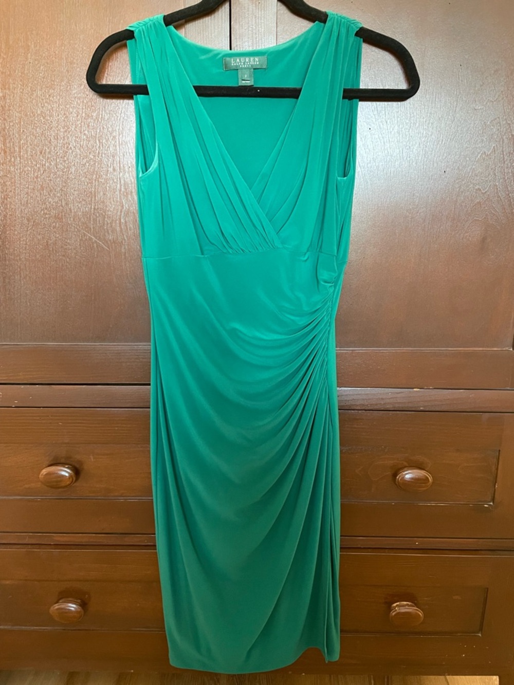 Ralph Lauren Teal Sleeveless Draped Midi Dress